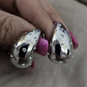 Stainless Steel Dangling Modified Hoop Earrings With Gypsy Set Cubic Zirconia